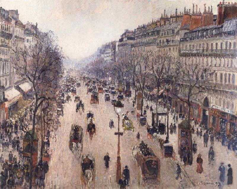 Camille Pissarro Boulevard Montmartre,morning cloudy weather oil painting picture